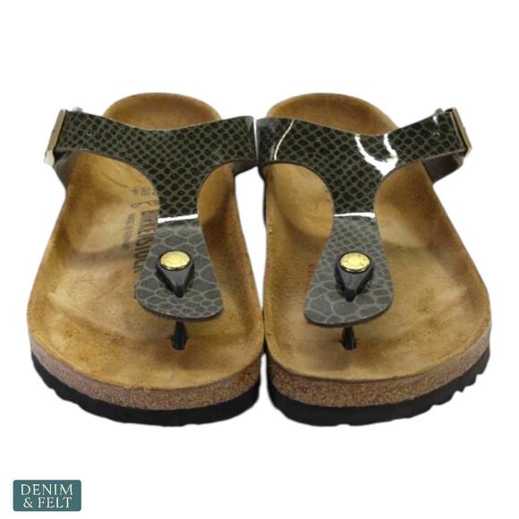 Birkenstock Gizeh Snake Print Sandals Women’s 7-7.5 EU 38 Comfort Cork Footbed - Picture 6 of 14